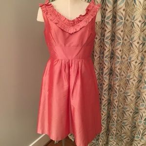 Pink Silk dress with ruffle neck